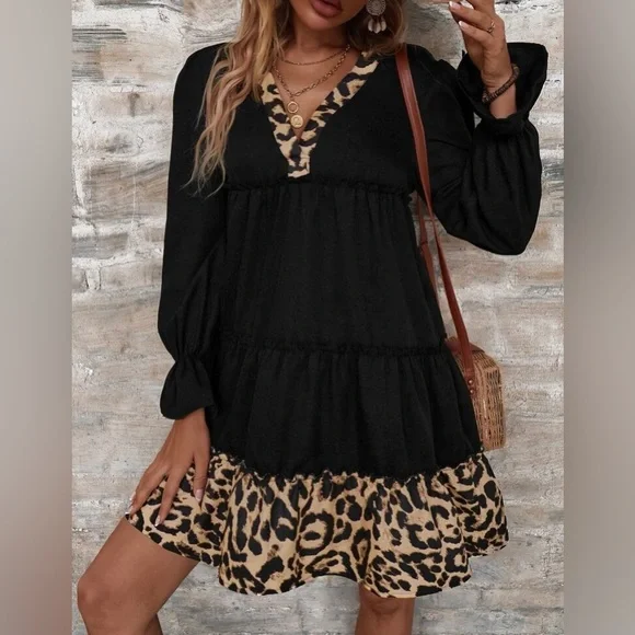 Leopard Print Ruffle Smock Dress - Picture 2 of 3